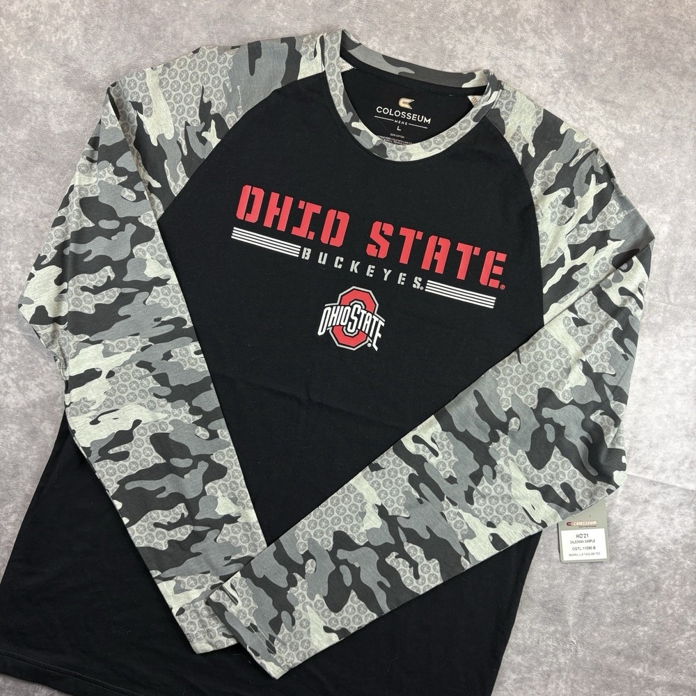 Ohio State Buckeyes Long Sleeve Shirt Mens L Black Camo Rare Sample College NEW